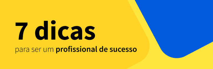 Arte azul e amarela escrito "7 dicas para ser um profissional de sucesso", focando em enfermeiro. 